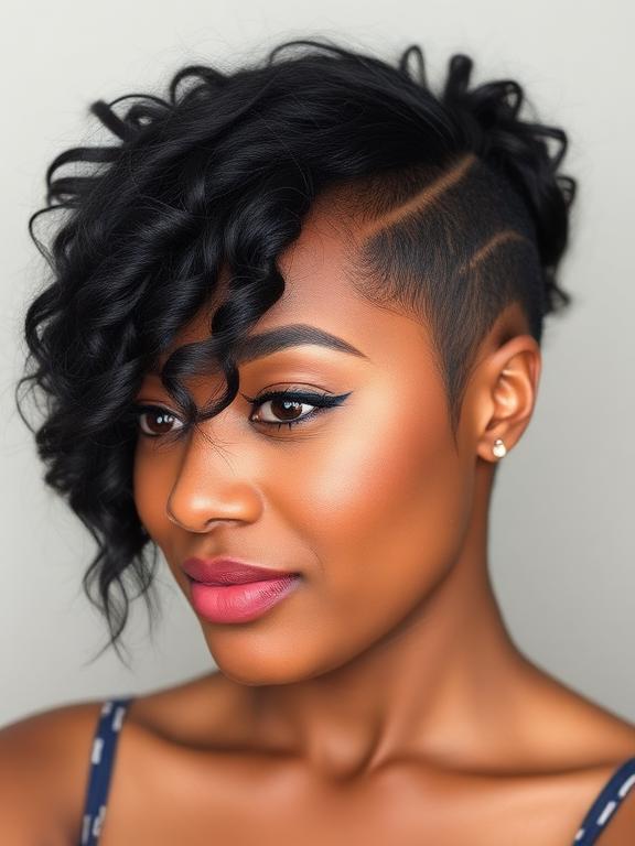 Short Natural Hair With Side Part for black women