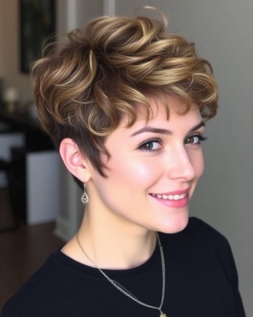 Curly Pixie With Side-Swept Bangs