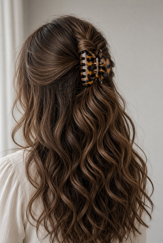 Long Wavy Hair With a Claw Clip