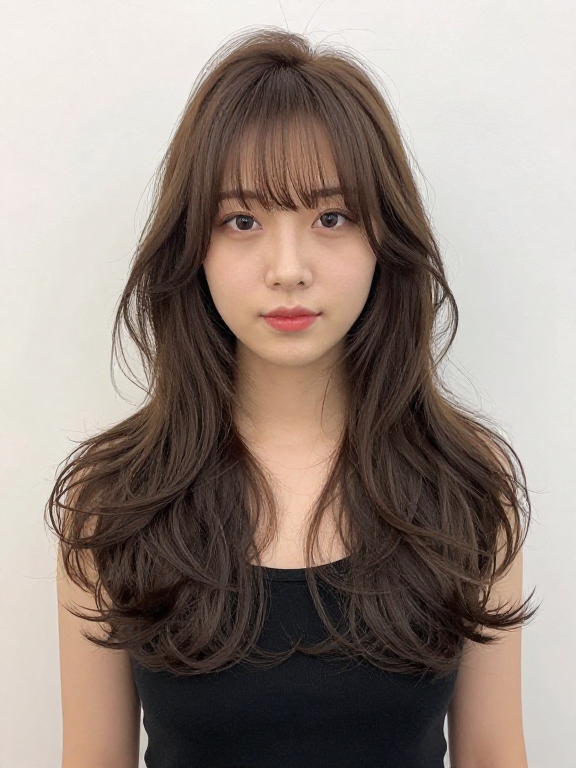Long Wavy Hair With Bottleneck Bangs