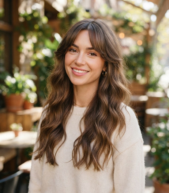 Long Wavy Hair With Curtain Bangs