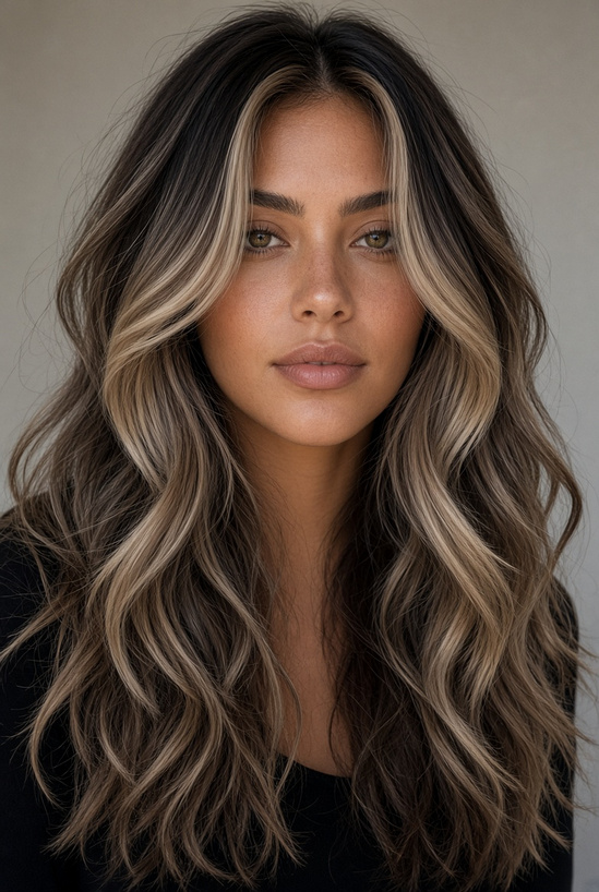 Long Wavy Hair With Money Pieces
