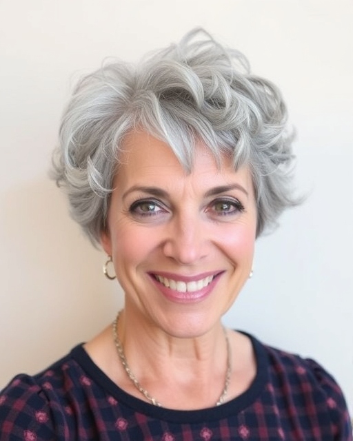 Salt-and-Pepper Curly Pixie for Women Over 50