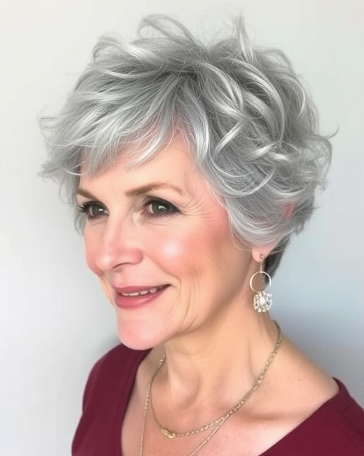 Silver Curly Pixie for Women Over 50