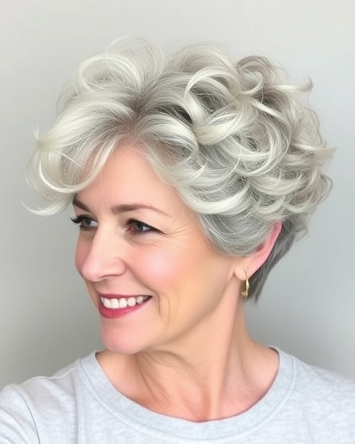 Voluminous Curly Pixie for Mature Women